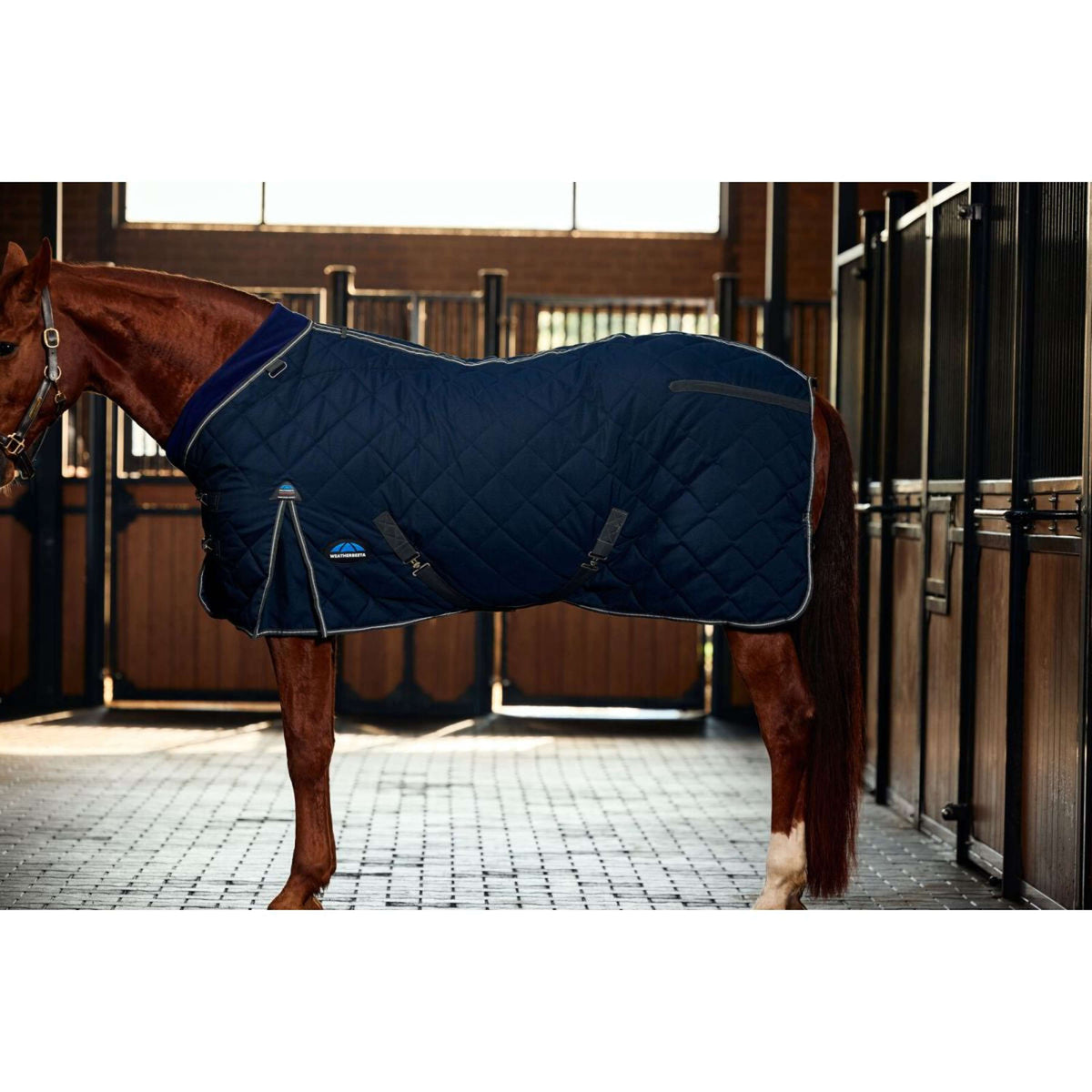 WeatherBeeta Coperta da scuderia ComFiTec 100D Diamond Quilt Detach-A-Neck 220 g Blu marino/Carbone
