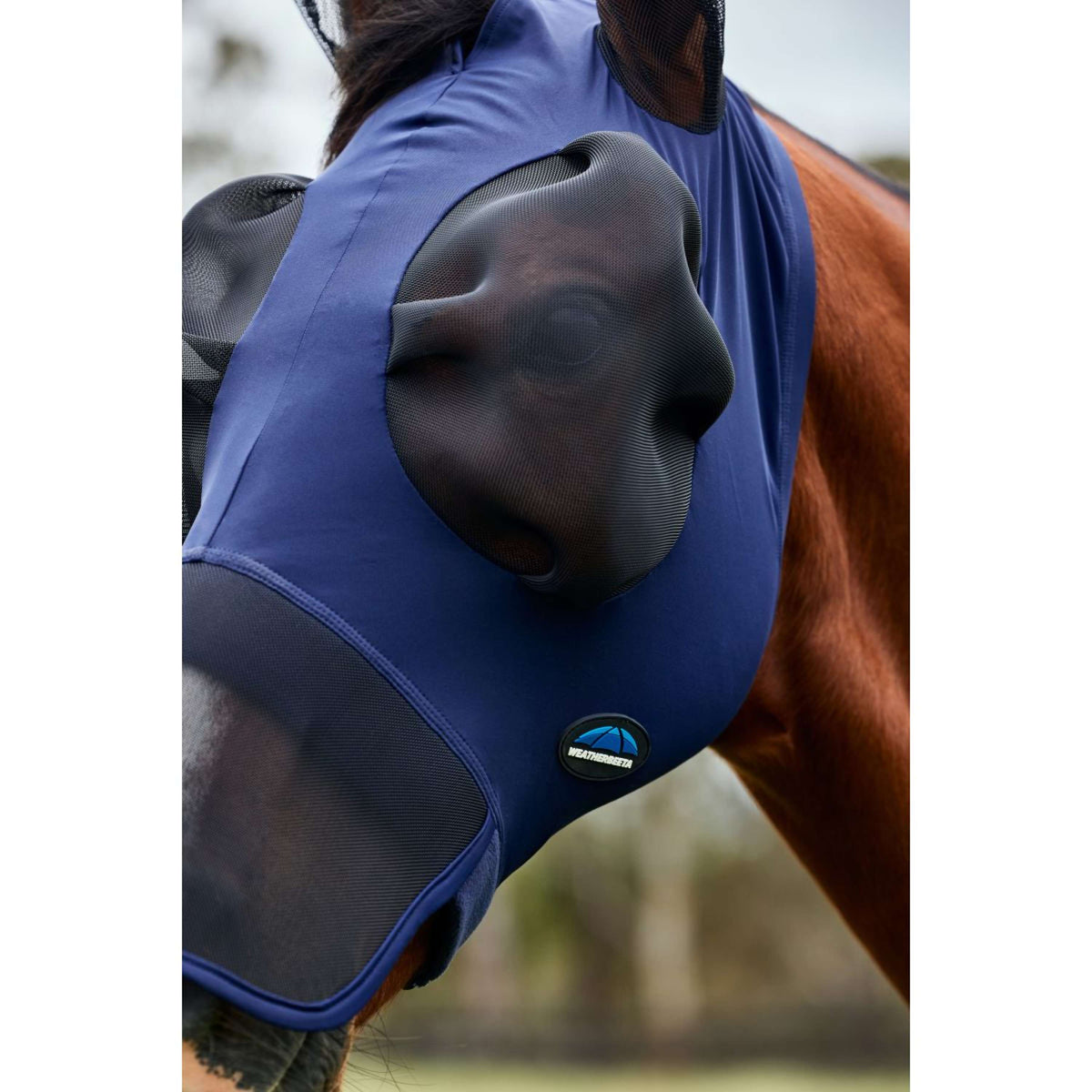 WeatherBeeta Maschera per Mosche ComFiTec Luxe Stretch con Orecchie e Naso Blu marino/nero