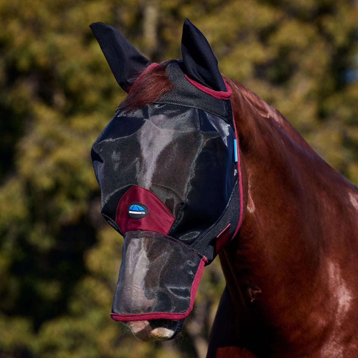 WeatherBeeta Maschera per Mosche ComFiTec Fine con Orecchie e Naso Nero/Borgogna