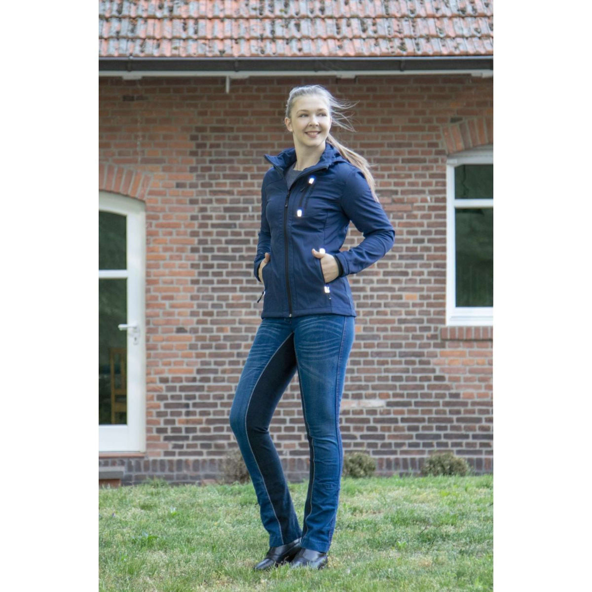 HKM Pantaloni da Equitazione Summer Denim Jeans Blu/Blu scuro
